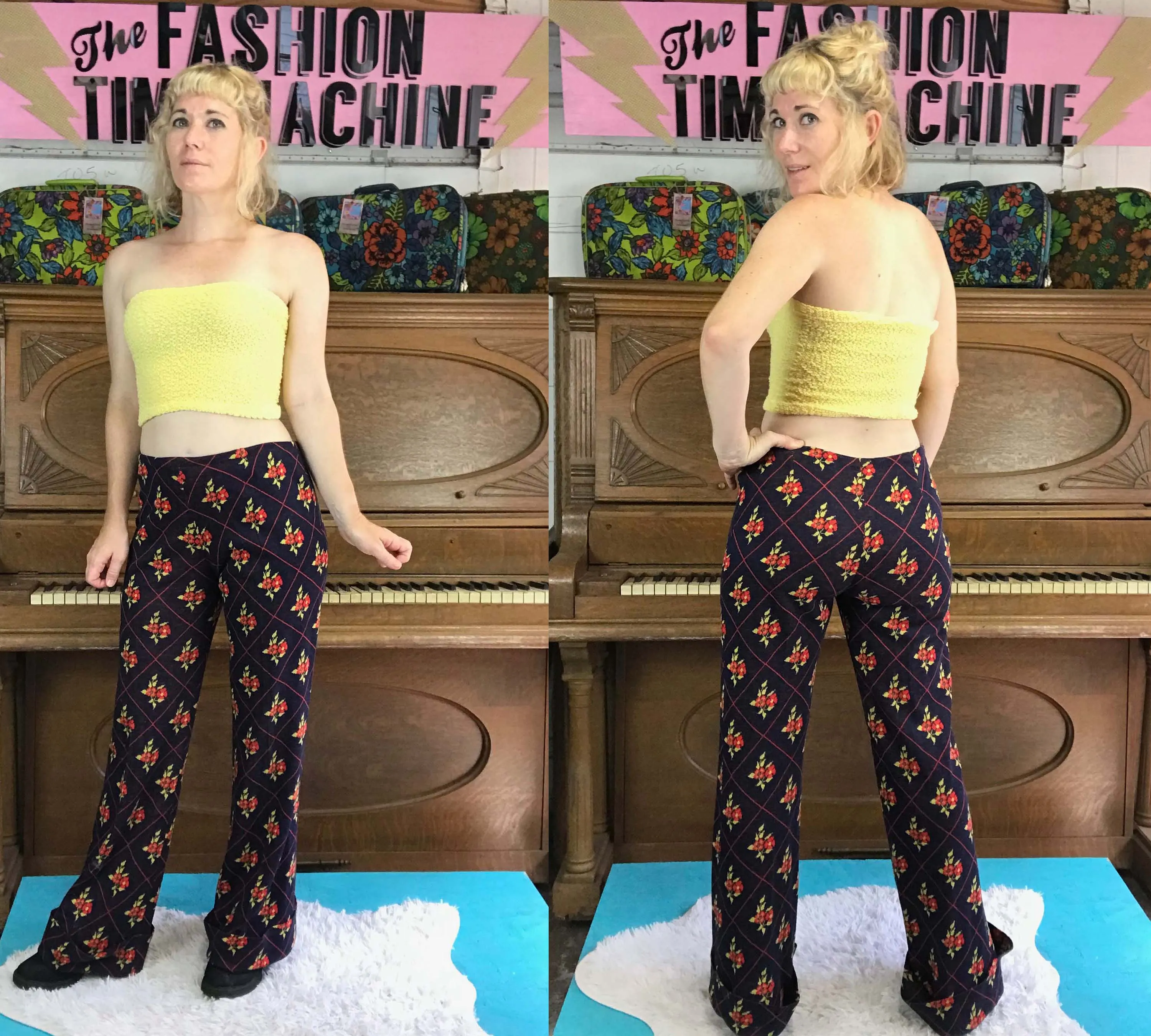 Vintage 60s 70s | Flower Power High Waisted Boho Floral Hippie Bell Bottoms M/L