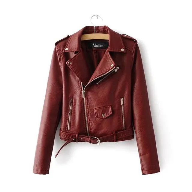 women candy color faux PU leather short motorcycle jacket zipper pockets sexy punk coat ladies casual outwear tops casaco CT1293