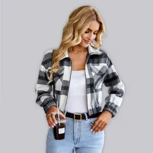 Women's casual holiday Plaid Long Sleeve Jacket