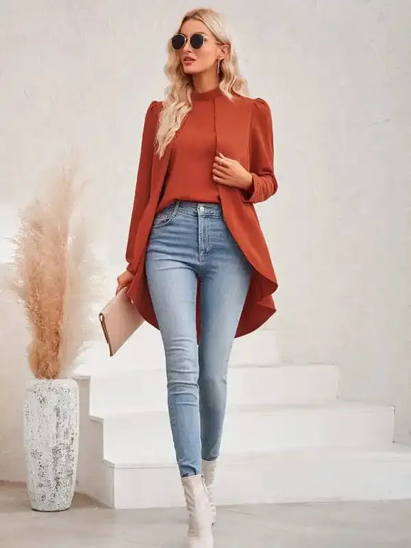 Women’s Casual Solid Color Half Turtleneck Long Sleeves Fake Two Piece Shirt