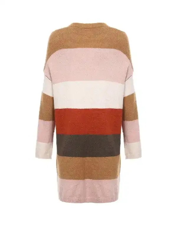 Women’s Contrast Color Striped Long Knitted Cardigan