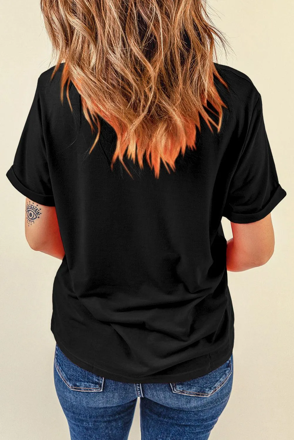 Womens Crew Neck Summer Casual Loose Fit Black T-Shirt