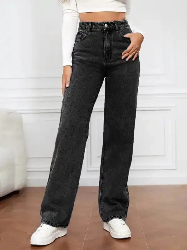 Women’s High Waist Washed Straight Leg Jeans