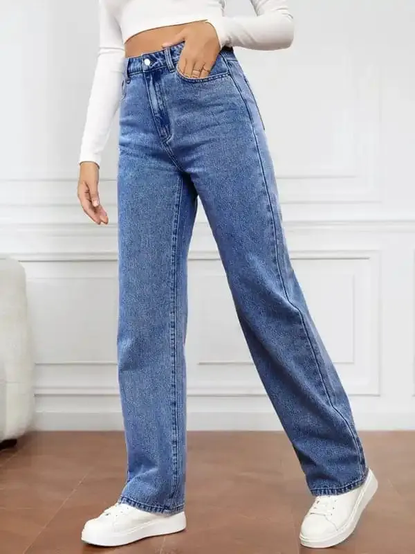 Women’s High Waist Washed Straight Leg Jeans