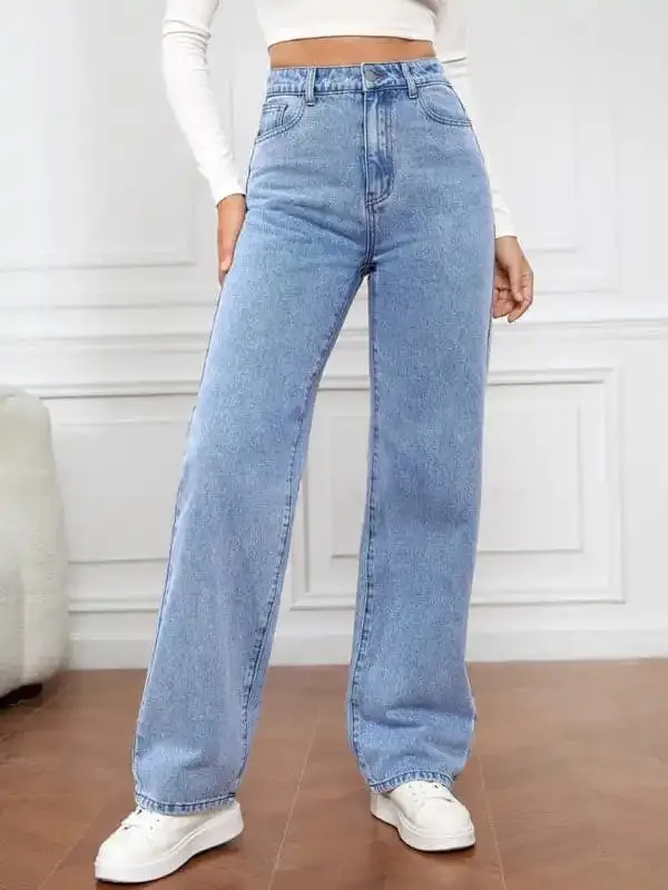 Women’s High Waist Washed Straight Leg Jeans