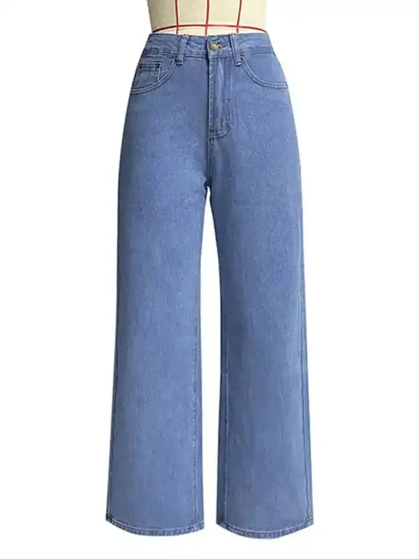 Women’s high waist wide leg pants street style washed jeans