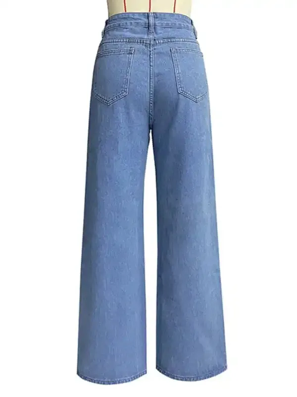 Women’s high waist wide leg pants street style washed jeans