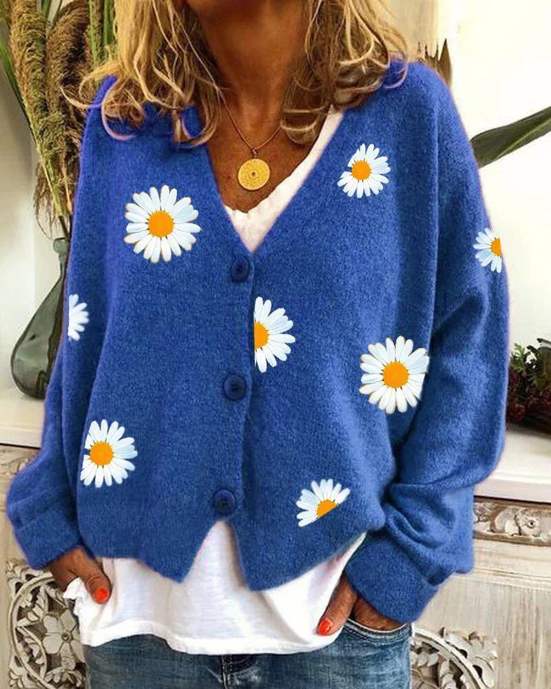 Women's Knitwear Single-breasted Autumn Chrysanthemum Embroidered Jacket Sweater Women's Clothing