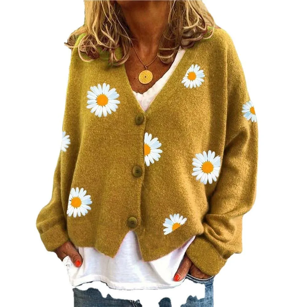 Women's Knitwear Single-breasted Autumn Chrysanthemum Embroidered Jacket Sweater Women's Clothing