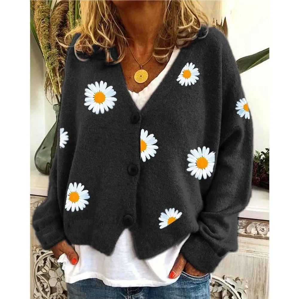 Women's Knitwear Single-breasted Autumn Chrysanthemum Embroidered Jacket Sweater Women's Clothing