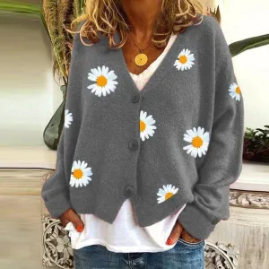 Women's Knitwear Single-breasted Autumn Chrysanthemum Embroidered Jacket Sweater Women's Clothing