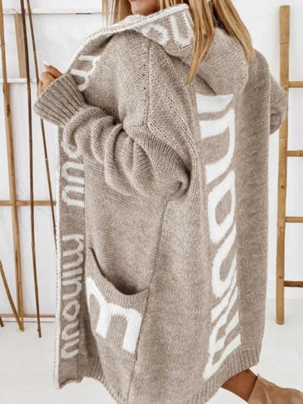 Women's  Letter Print Hooded Cardigan