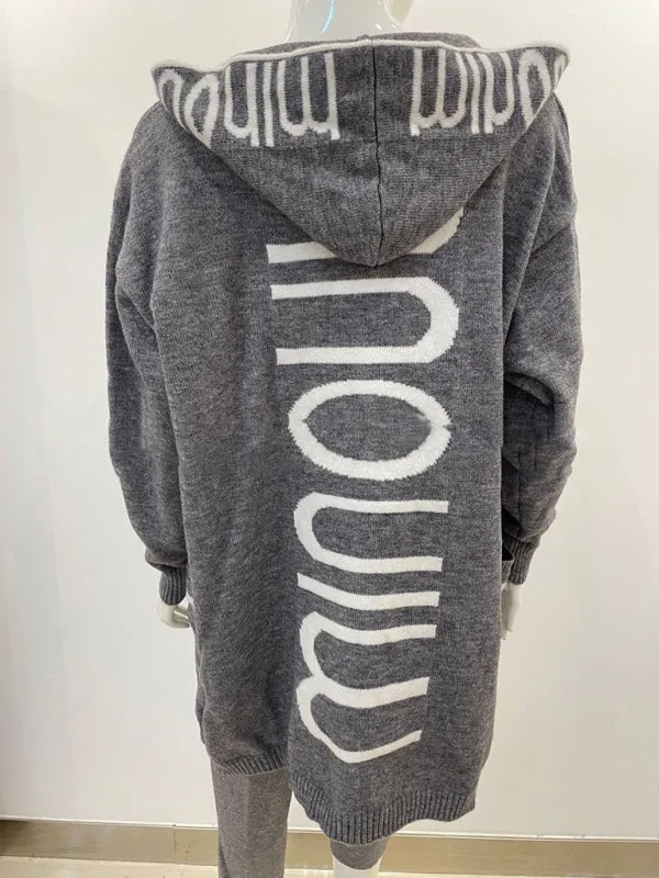 Women's  Letter Print Hooded Cardigan