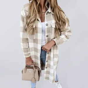 Women’S Long Plaid Shirt, Large Coat