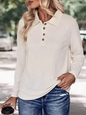 Women’s New Lapel Solid Color Long Sleeve Sweater