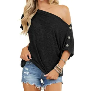 Women's Off Shoulder Button Down Short Sleeve Shirt