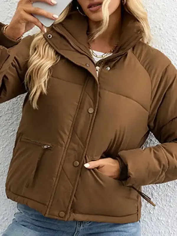 Women’s short simple stand collar down jacket