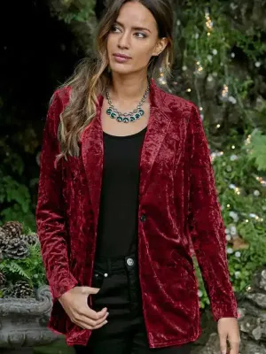 Women’s Solid Color Crushed Velvet Blazer