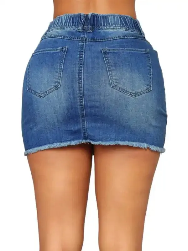 Women’s Spring/Summer Drawstring Hole Pack Hip Denim Short Skirt