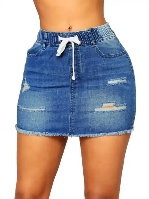 Women’s Spring/Summer Drawstring Hole Pack Hip Denim Short Skirt