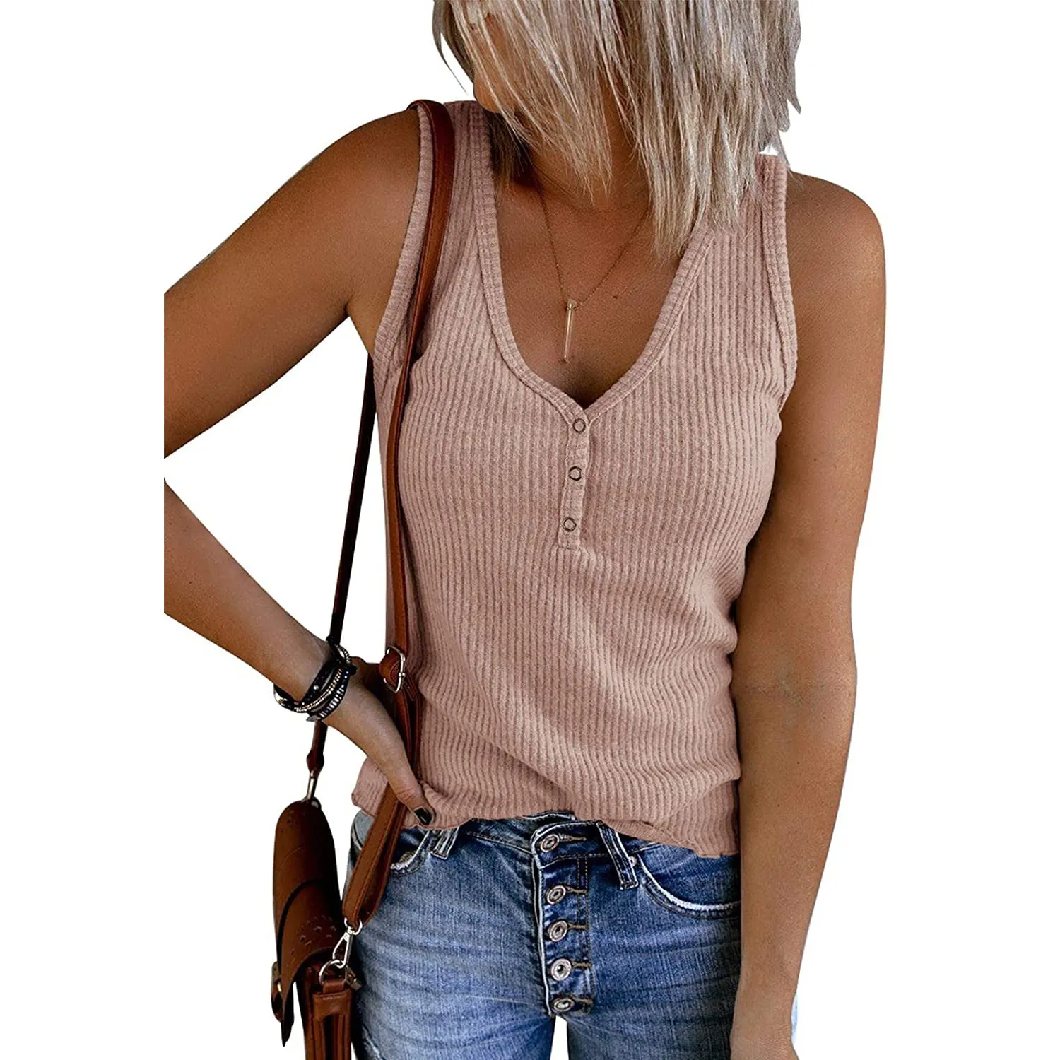 Womens V Neck Tank Tops Summer Ribbed Sleeveless