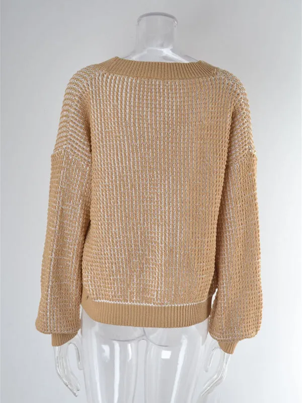 Women's Waffle Knit Cardigan With Puff Sleeves